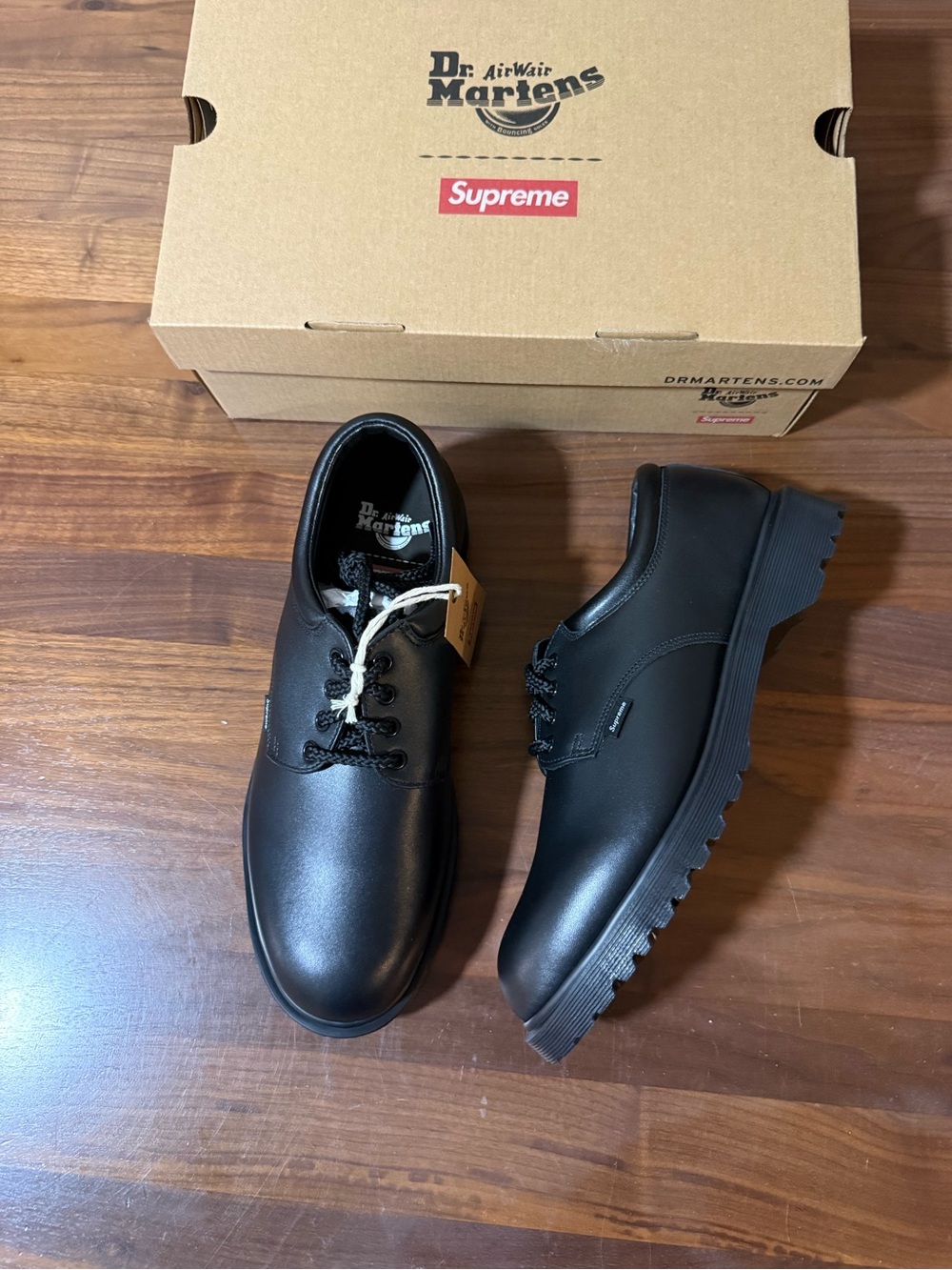 Supreme®/Dr. Martens Postal Supreme Black Smooth Leather Logo SS26 Size 11
